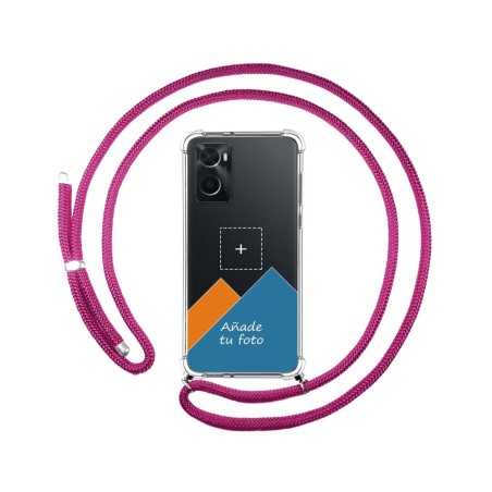 Personaliza tu Funda Colgante Transparente para Oppo A76 / A96 con Cordon Rosa Fucsia Dibujo Personalizada