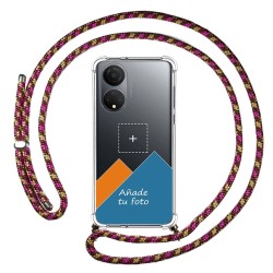 Personaliza tu Funda Colgante Transparente para Huawei Honor X7 con Cordon Rosa / Dorado Dibujo Personalizada