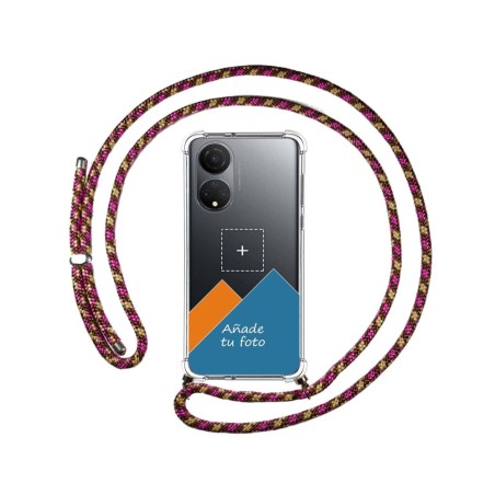 Personaliza tu Funda Colgante Transparente para Huawei Honor X7 con Cordon Rosa / Dorado Dibujo Personalizada