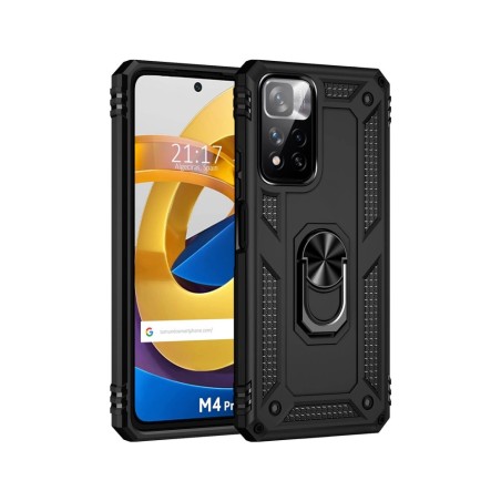 Funda Tough Armor con Anillo Giratorio Negra para Xiaomi POCO M4 Pro 5G