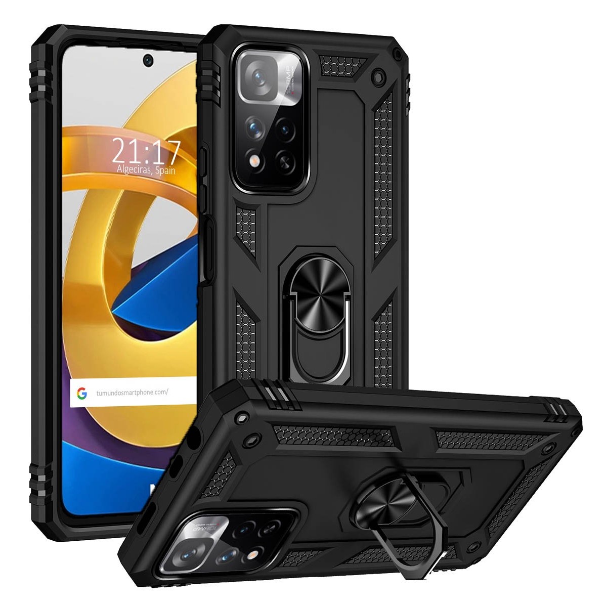 Funda Tough Armor con Anillo Giratorio Negra para Xiaomi POCO M4 Pro 5G