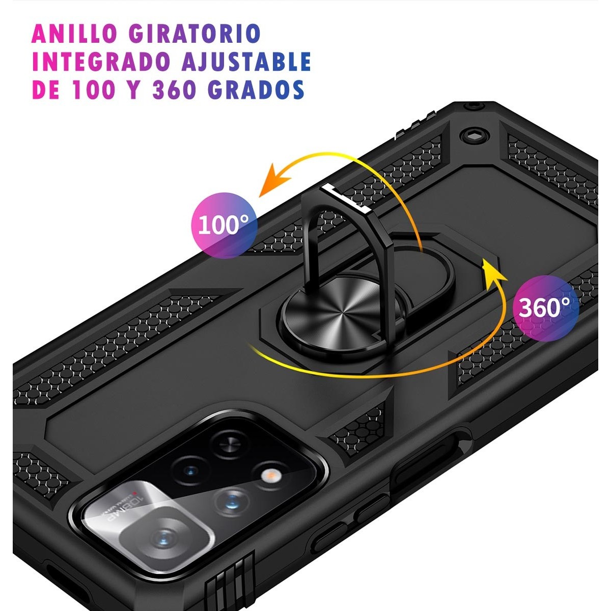Funda Tough Armor con Anillo Giratorio Negra para Xiaomi POCO M4 Pro 5G
