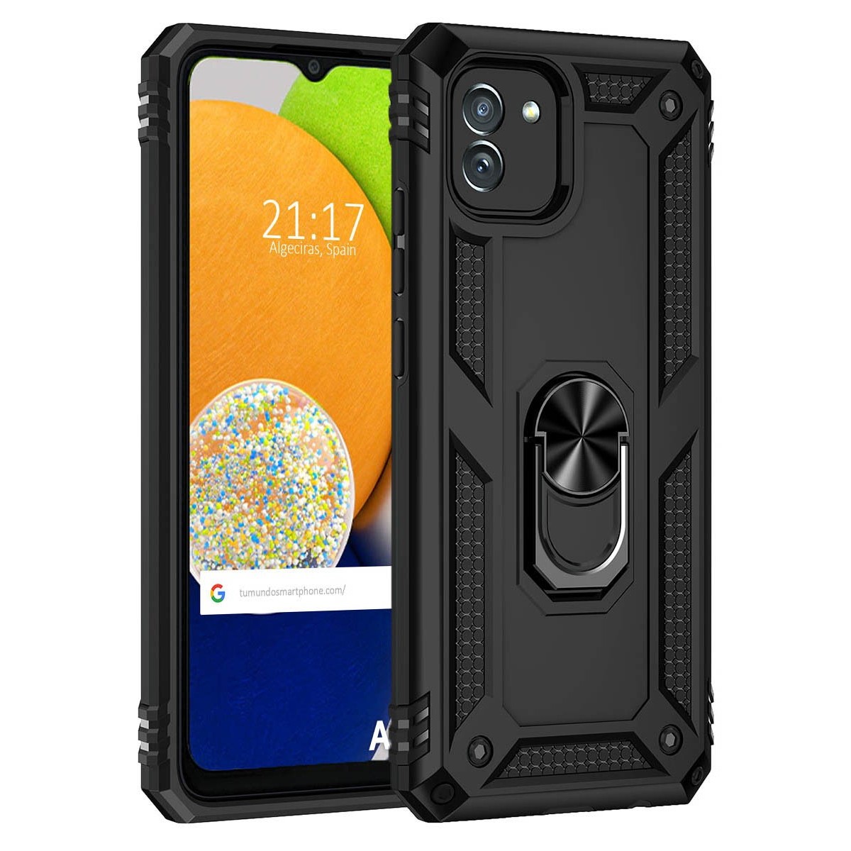 Funda Tough Armor con Anillo Giratorio Negra para Samsung Galaxy A03