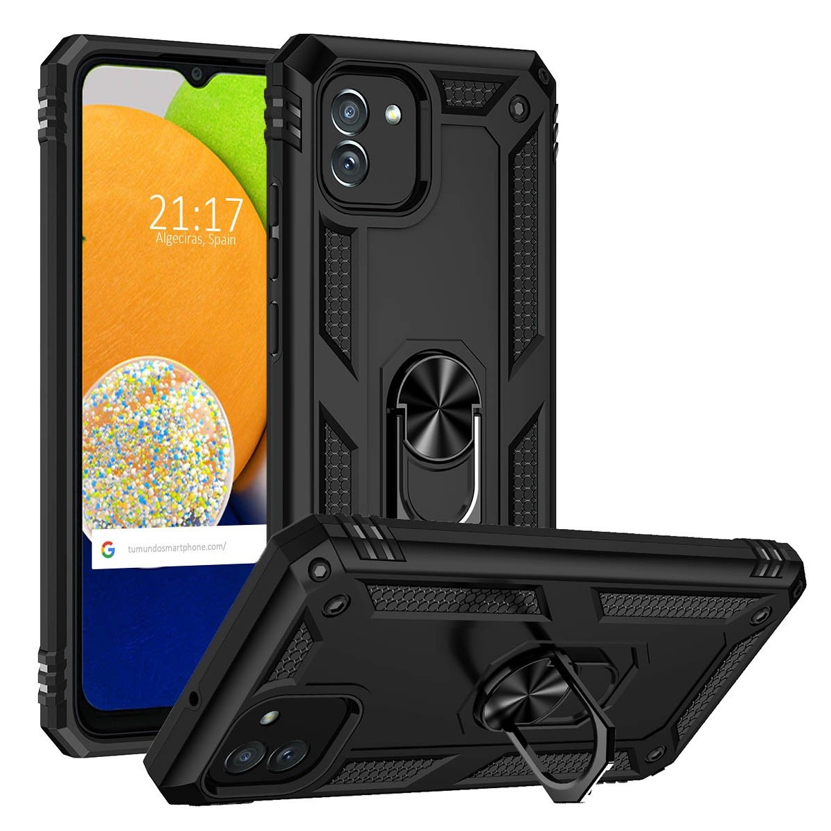 Funda Tough Armor con Anillo Giratorio Negra para Samsung Galaxy A03