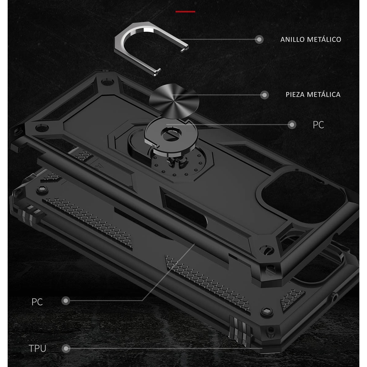 Funda Tough Armor con Anillo Giratorio Negra para Samsung Galaxy A03