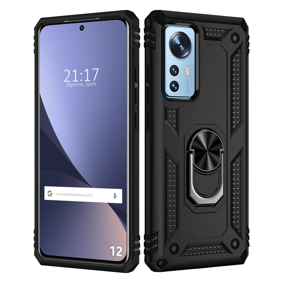 Funda Tough Armor con Anillo Giratorio Negra para Xiaomi 12 / 12X 5G