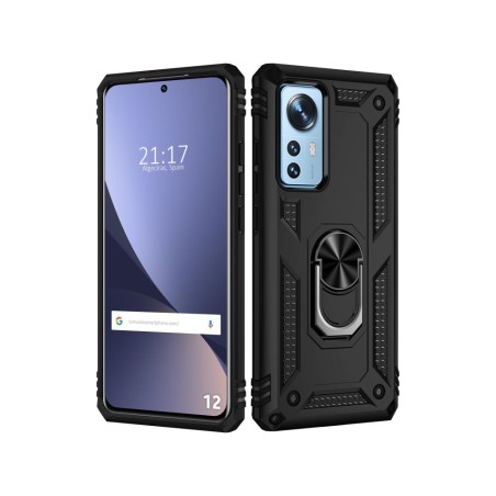 Funda Tough Armor con Anillo Giratorio Negra para Xiaomi 12 / 12X 5G