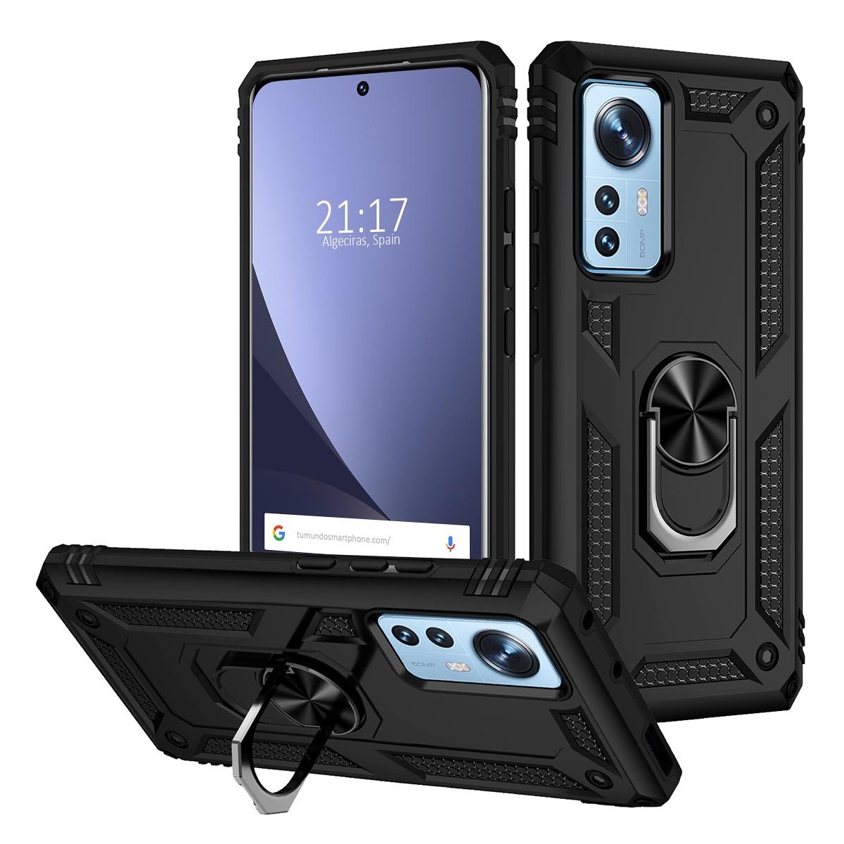 Funda Tough Armor con Anillo Giratorio Negra para Xiaomi 12 / 12X 5G