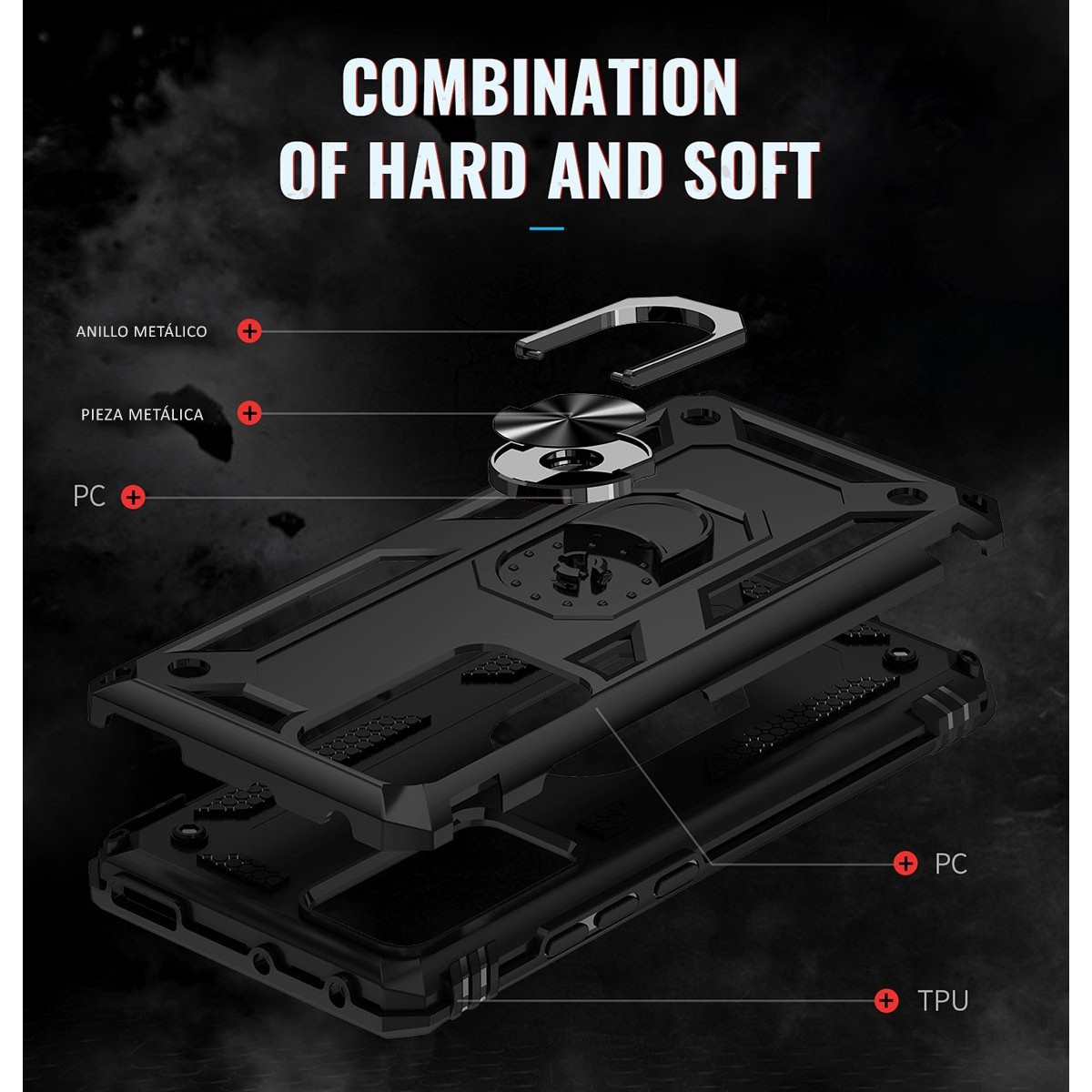 Funda Tough Armor con Anillo Giratorio Negra para Xiaomi 12 / 12X 5G