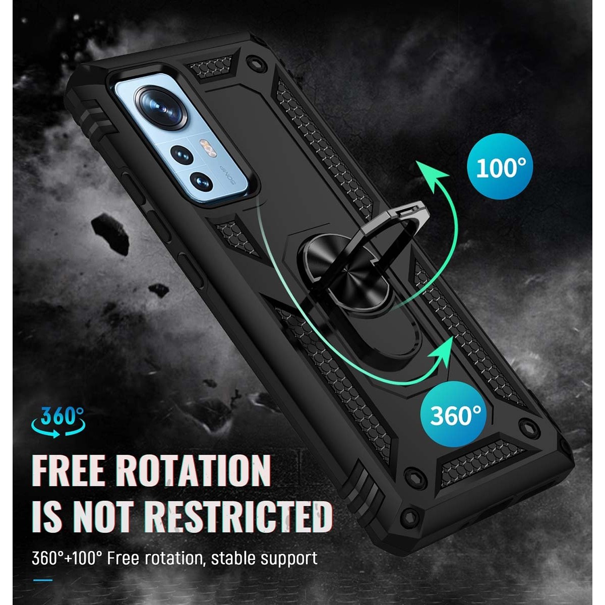 Funda Tough Armor con Anillo Giratorio Negra para Xiaomi 12 / 12X 5G