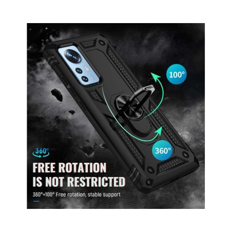 Funda Tough Armor con Anillo Giratorio Negra para Xiaomi 12 / 12X 5G
