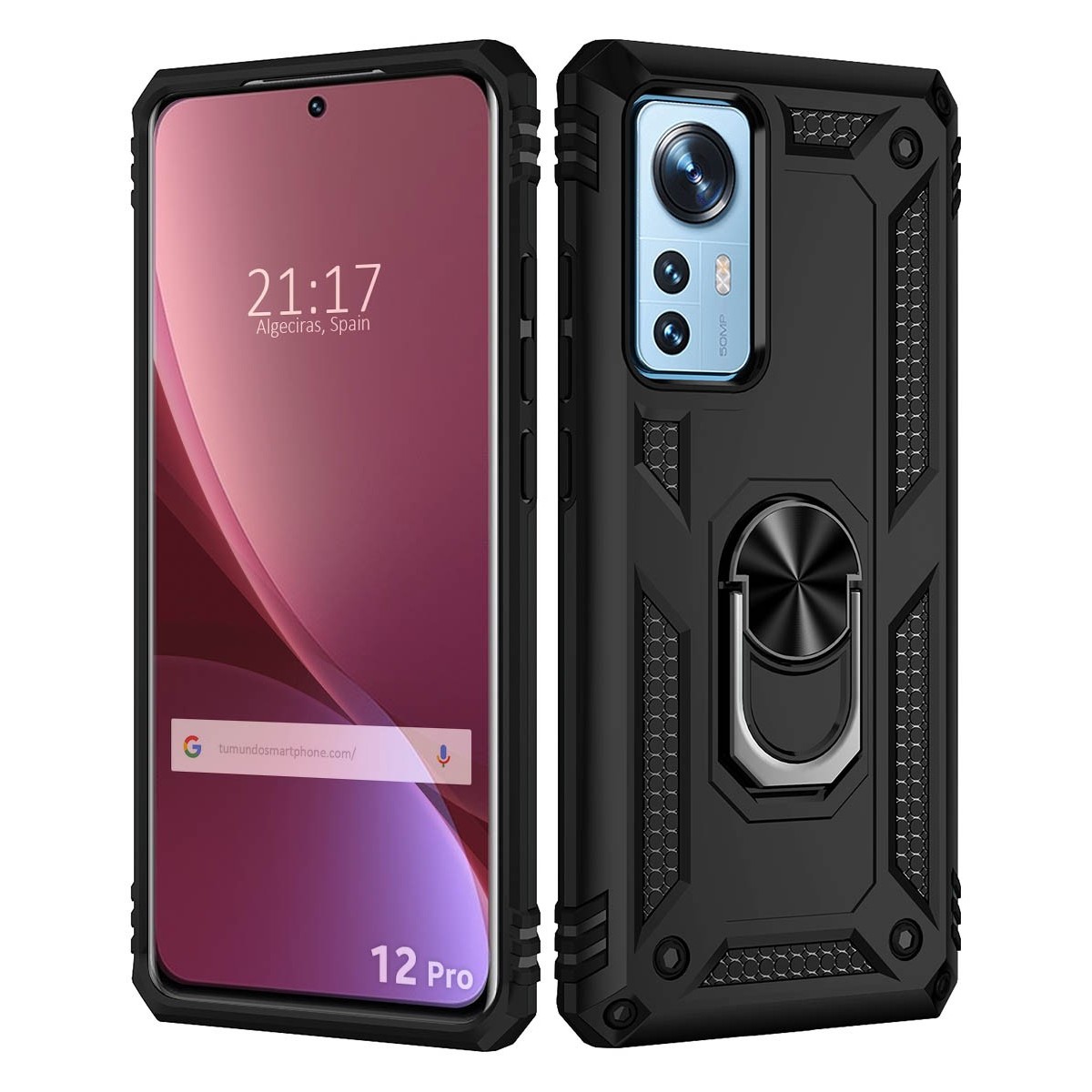 Funda Tough Armor con Anillo Giratorio Negra para Xiaomi 12 Pro 5G