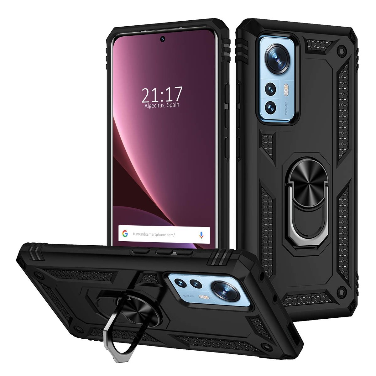 Funda Tough Armor con Anillo Giratorio Negra para Xiaomi 12 Pro 5G