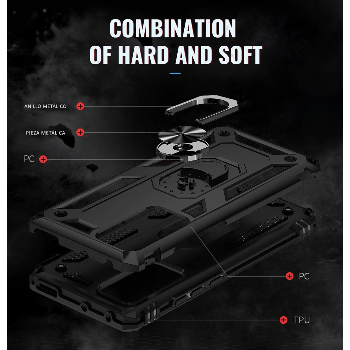 Funda Tough Armor con Anillo Giratorio Negra para Xiaomi 12 Pro 5G