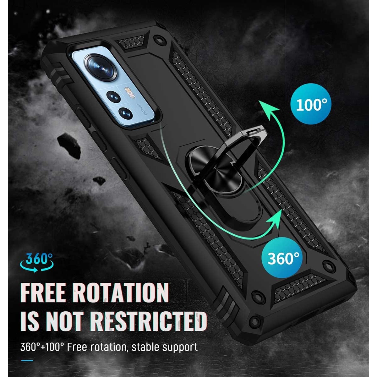 Funda Tough Armor con Anillo Giratorio Negra para Xiaomi 12 Pro 5G