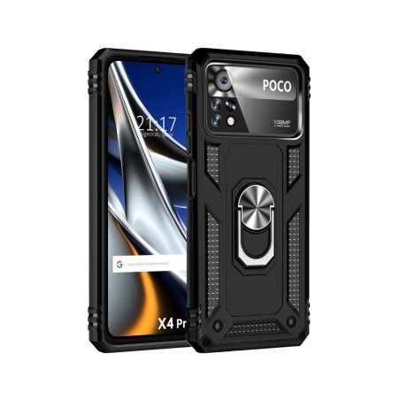 Funda Tough Armor con Anillo Giratorio Negra para Xiaomi POCO X4 Pro 5G