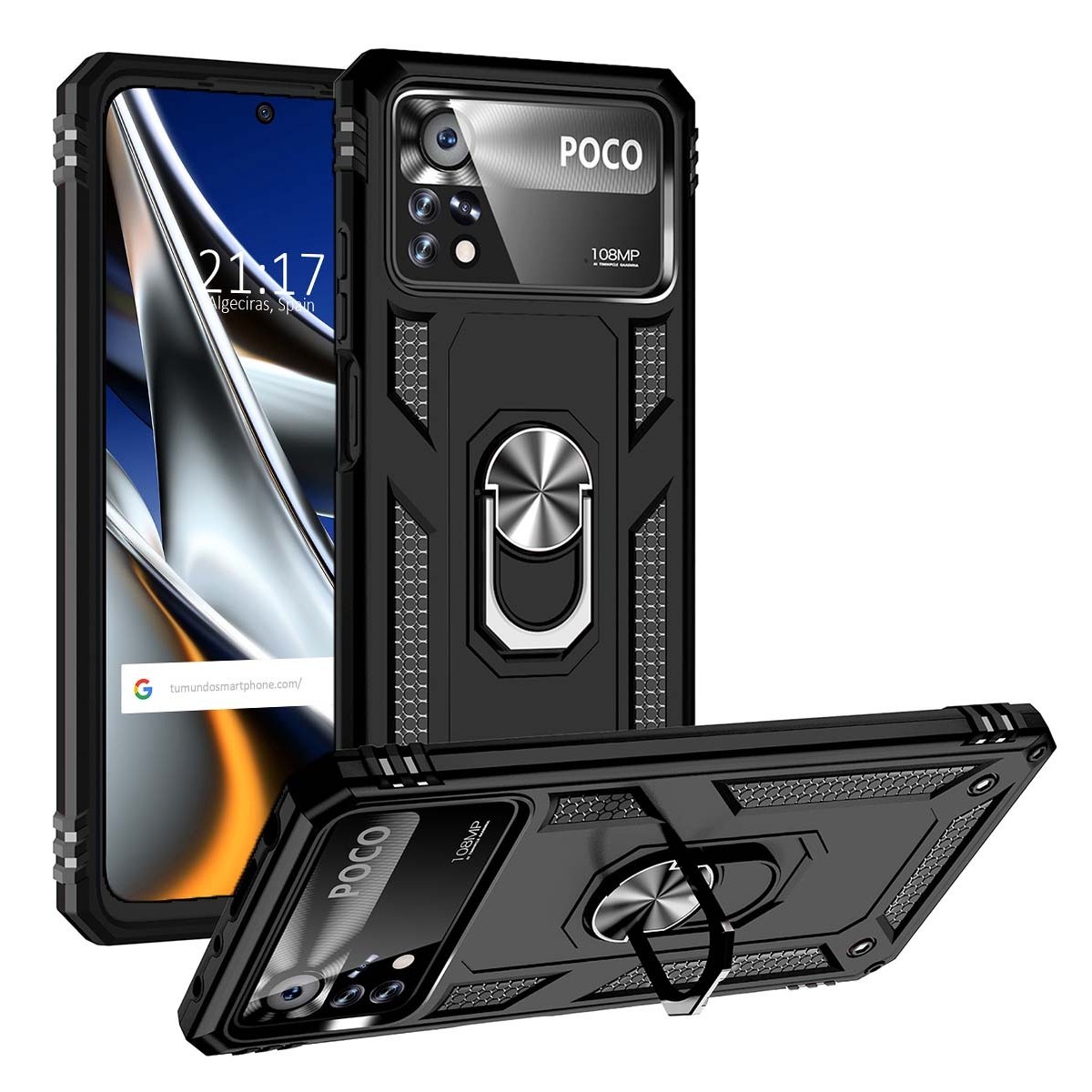 Funda Tough Armor con Anillo Giratorio Negra para Xiaomi POCO X4 Pro 5G