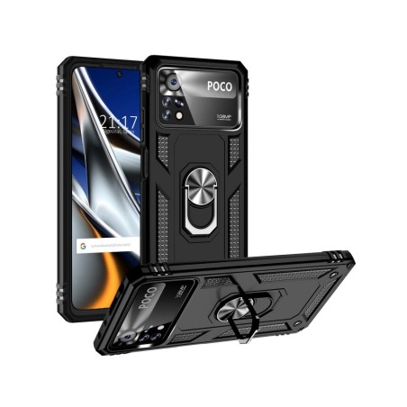 Funda Tough Armor con Anillo Giratorio Negra para Xiaomi POCO X4 Pro 5G