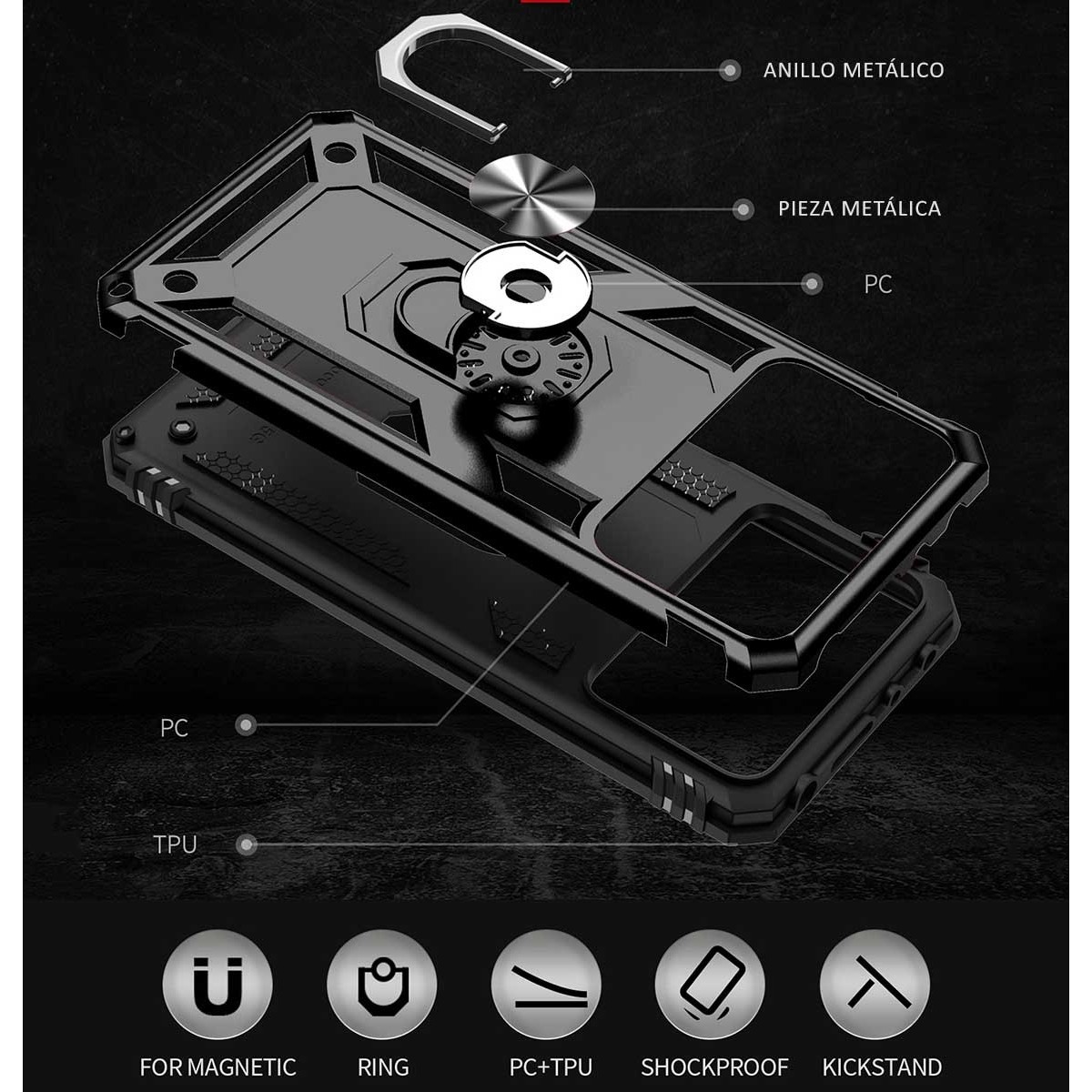 Funda Tough Armor con Anillo Giratorio Negra para Xiaomi POCO X4 Pro 5G