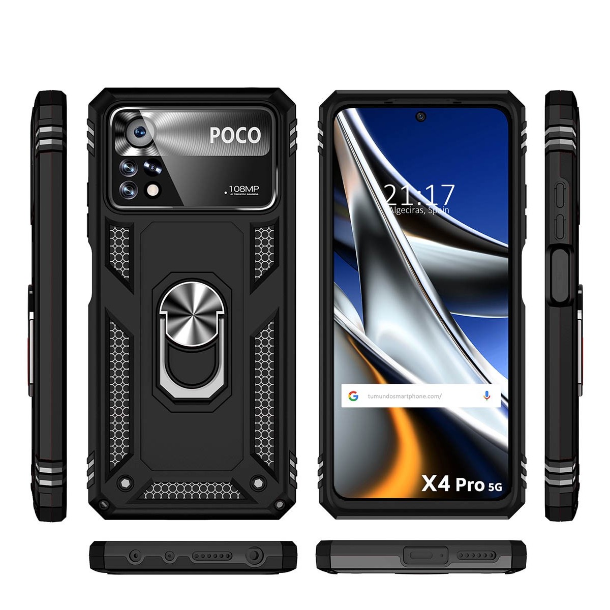Funda Tough Armor con Anillo Giratorio Negra para Xiaomi POCO X4 Pro 5G