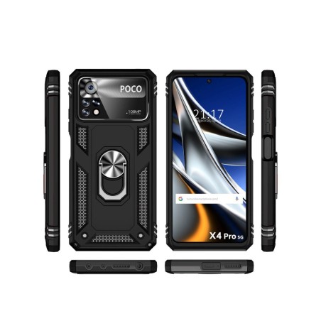 Funda Tough Armor con Anillo Giratorio Negra para Xiaomi POCO X4 Pro 5G