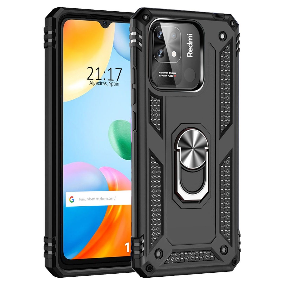 Funda Tough Armor con Anillo Giratorio Negra para Xiaomi Redmi 10C