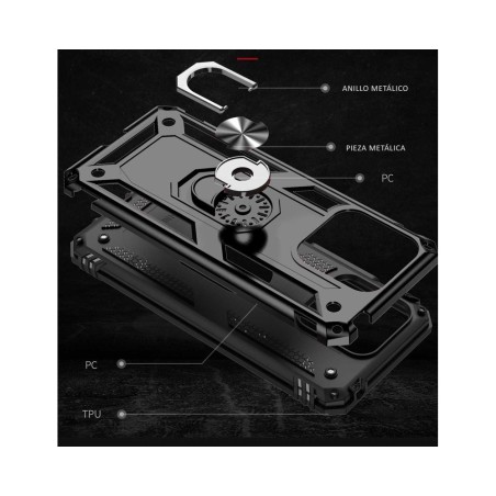 Funda Tough Armor con Anillo Giratorio Negra para Xiaomi Redmi 10C