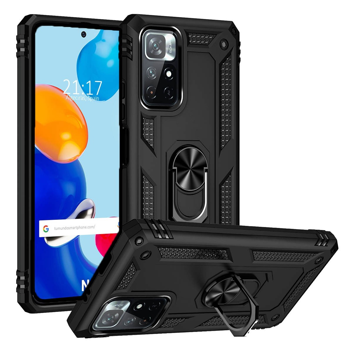 Funda Tough Armor con Anillo Giratorio Negra para Xiaomi Redmi Note 11 / 11s