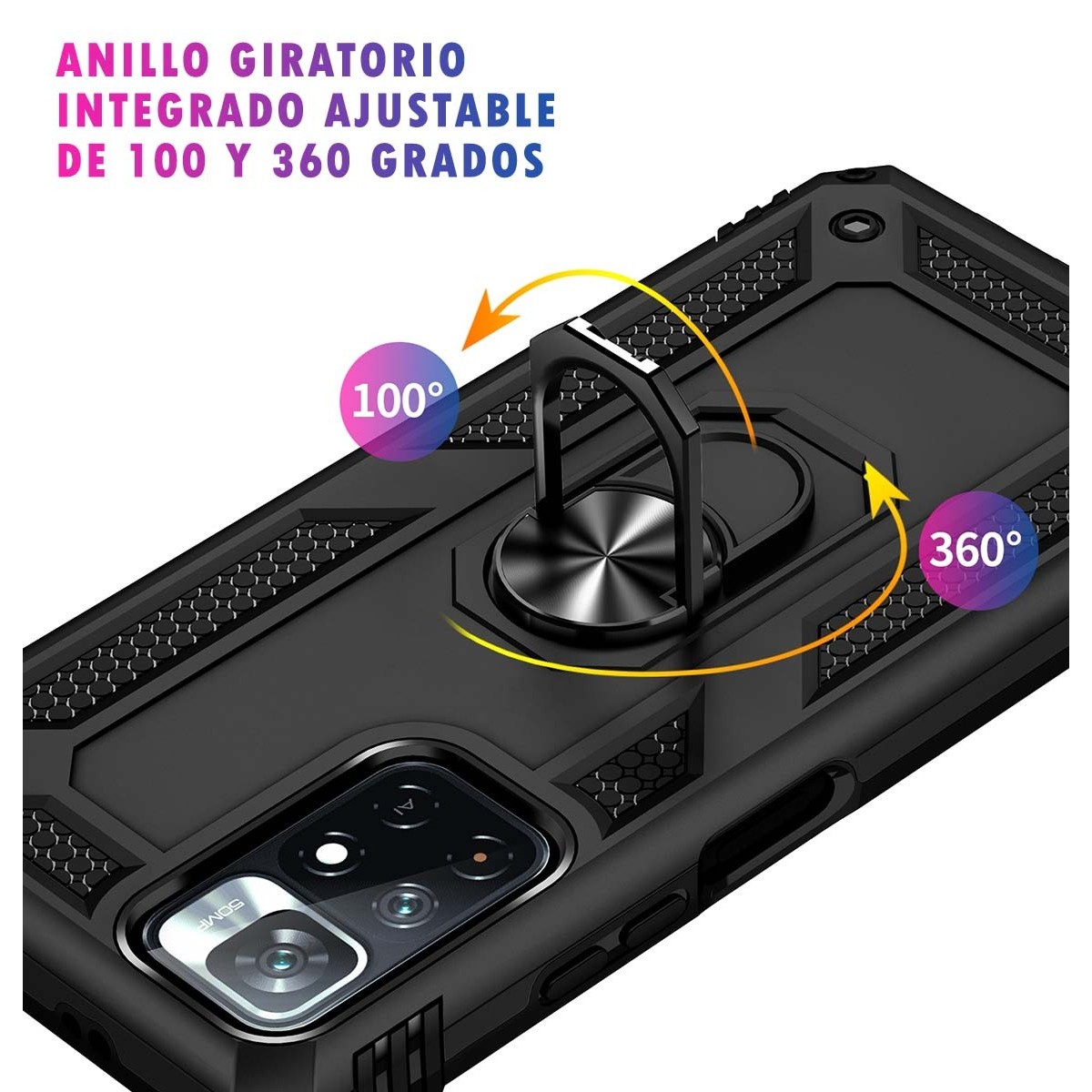 Funda Tough Armor con Anillo Giratorio Negra para Xiaomi Redmi Note 11 / 11s