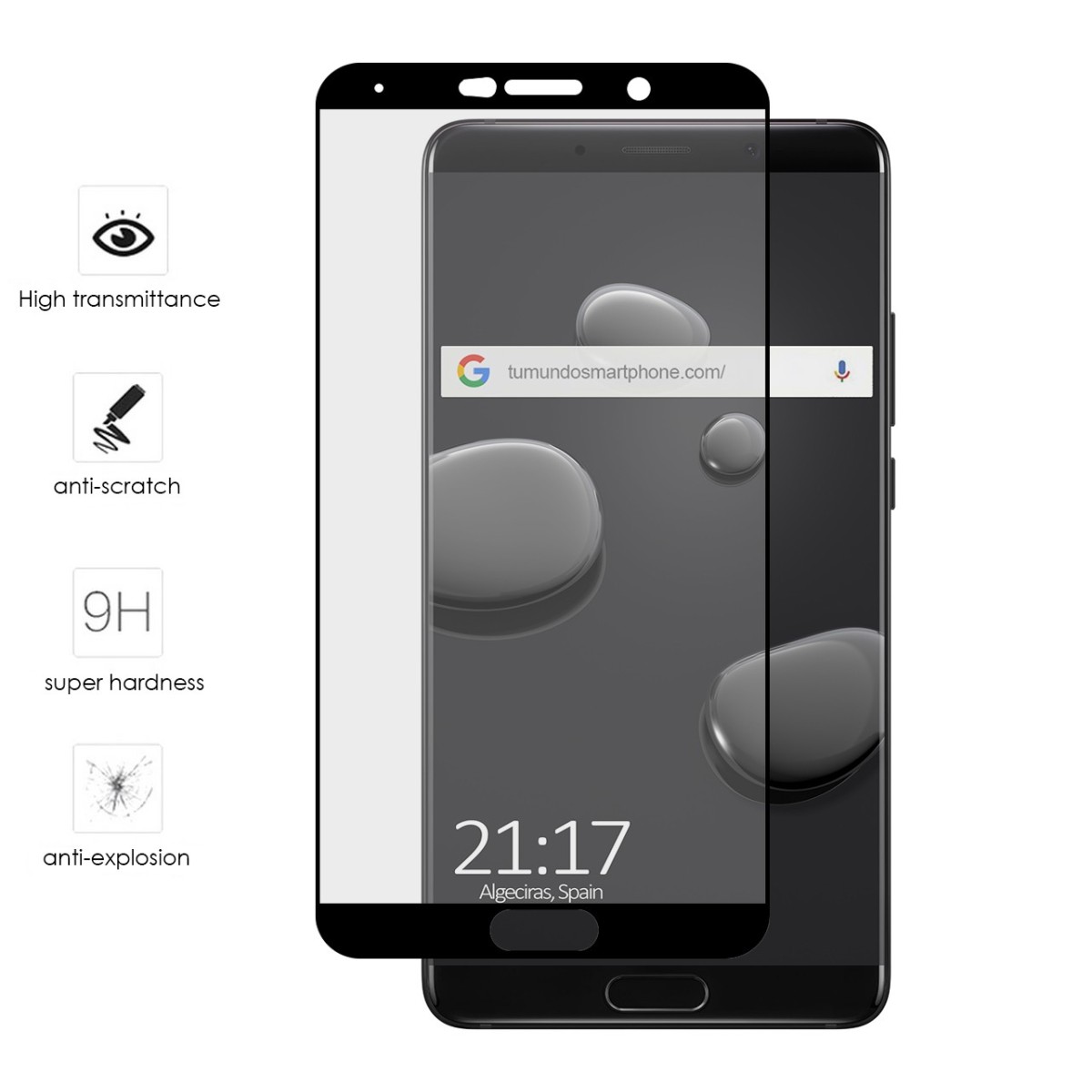 Protector Cristal Templado Frontal Completo Negro para Huawei Mate 10  Vidrio