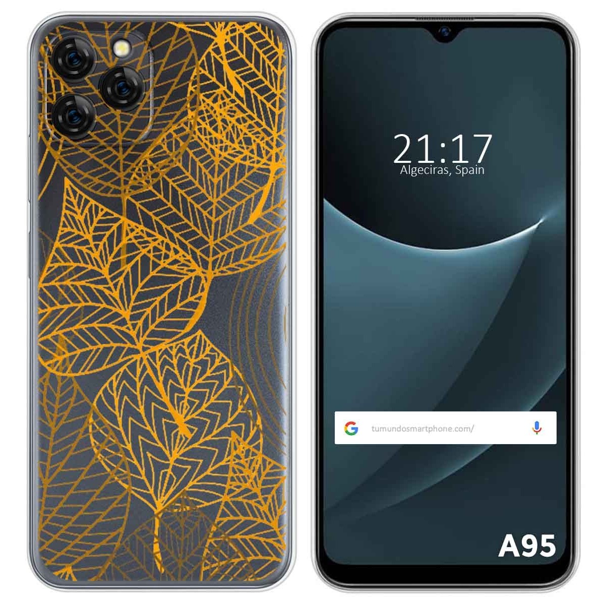 Funda Silicona Transparente para Blackview A95 diseño Hojas Dibujos