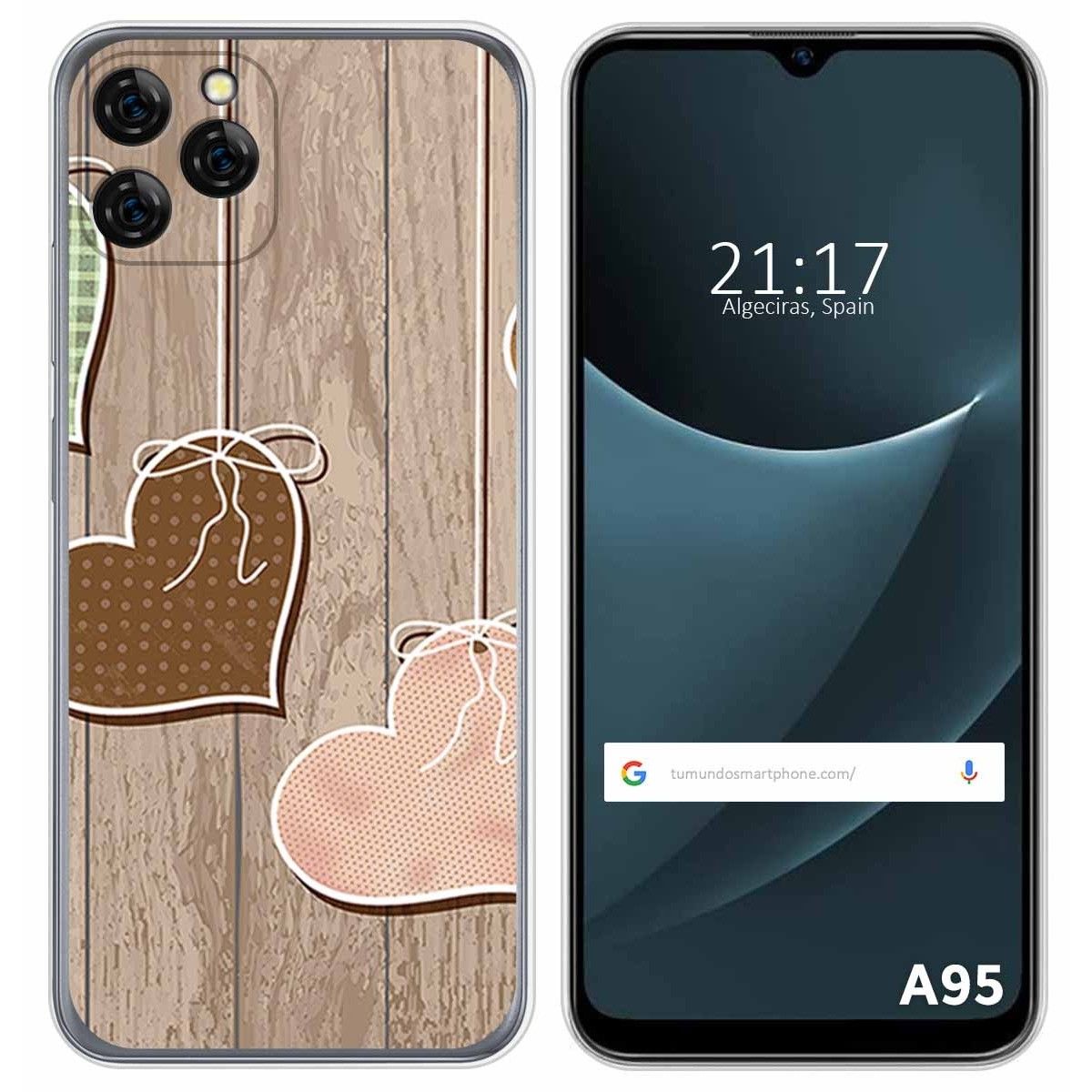 Funda Silicona para Blackview A95 diseño Corazones Madera Dibujos