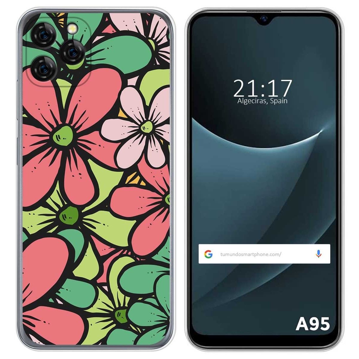 Funda Silicona Transparente para Blackview A95 diseño Flores 02 Dibujos