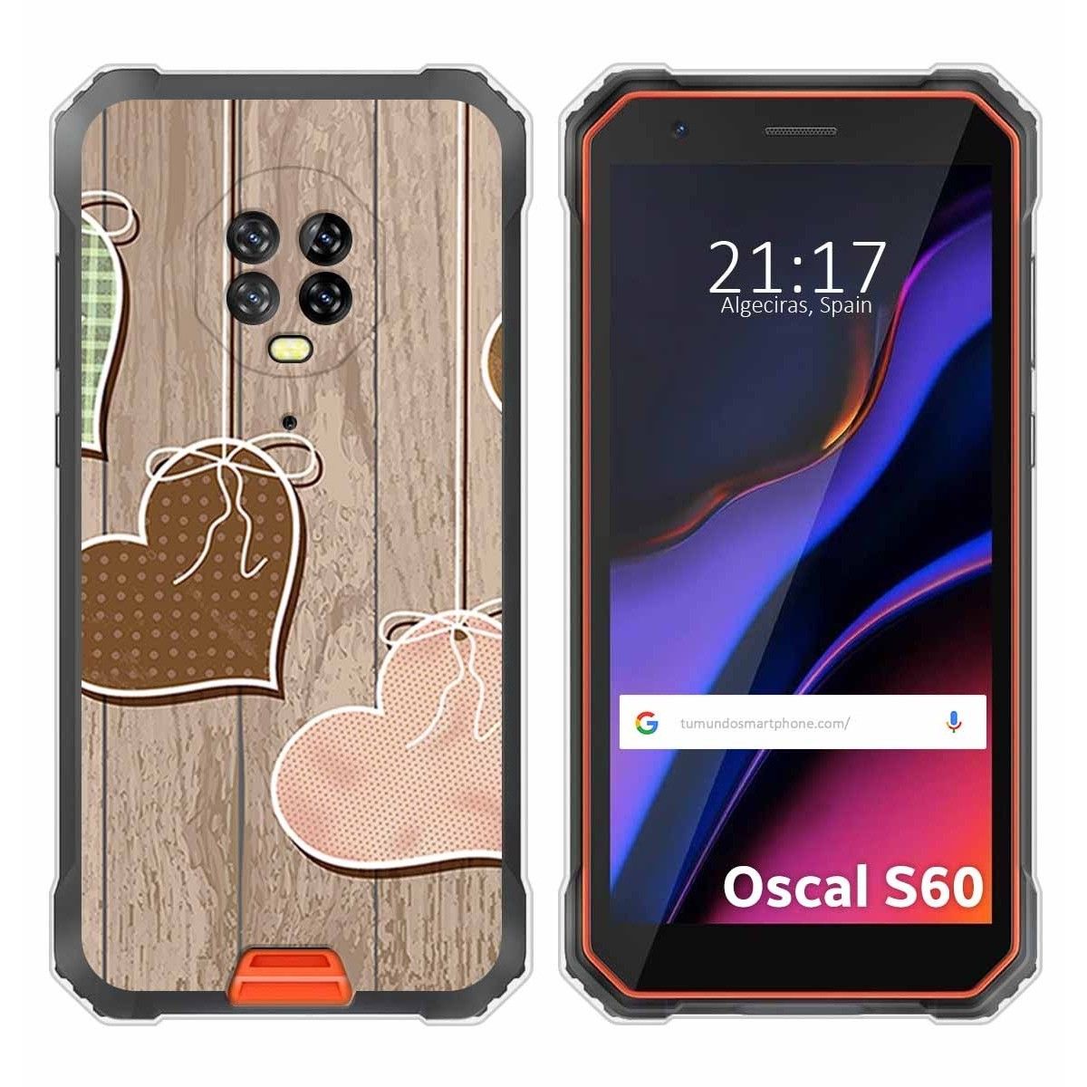 Funda Silicona para Blackview Oscal S60 / S60 Pro diseño Corazones Madera Dibujos