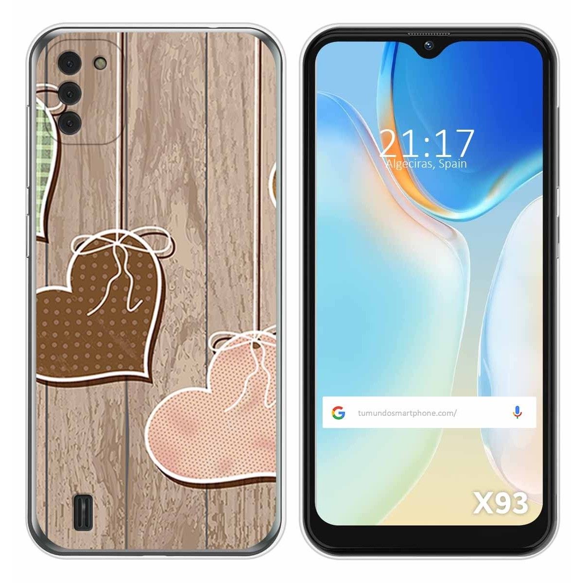Funda Silicona para Doogee X93 diseño Corazones Madera Dibujos