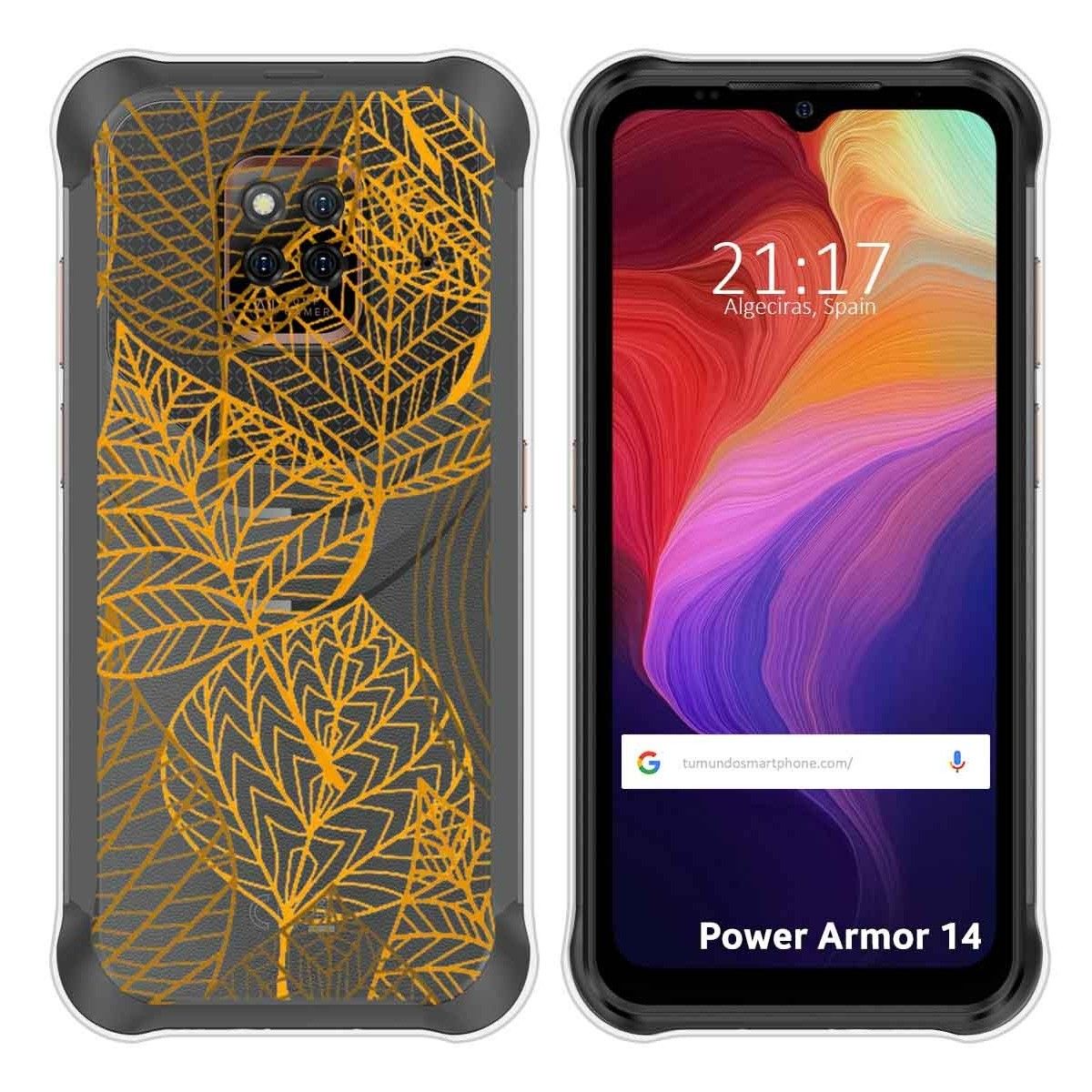 Funda Silicona Transparente para Ulefone Power Armor 14 / 14 Pro diseño Hojas Dibujos