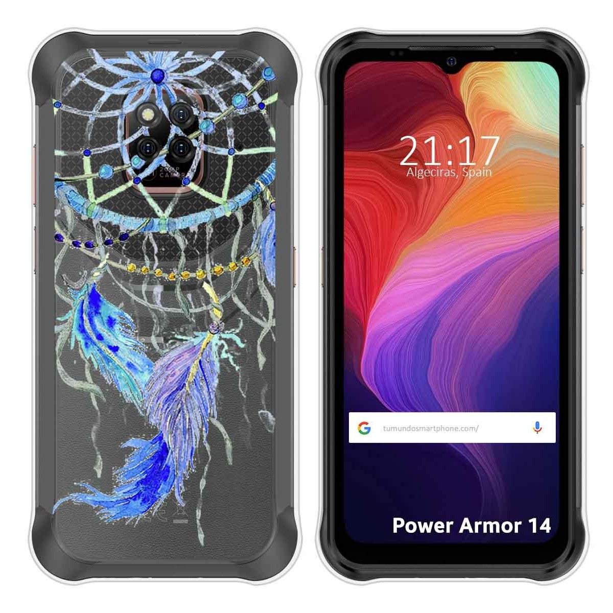 Funda Silicona Transparente para Ulefone Power Armor 14 / 14 Pro diseño Plumas Dibujos