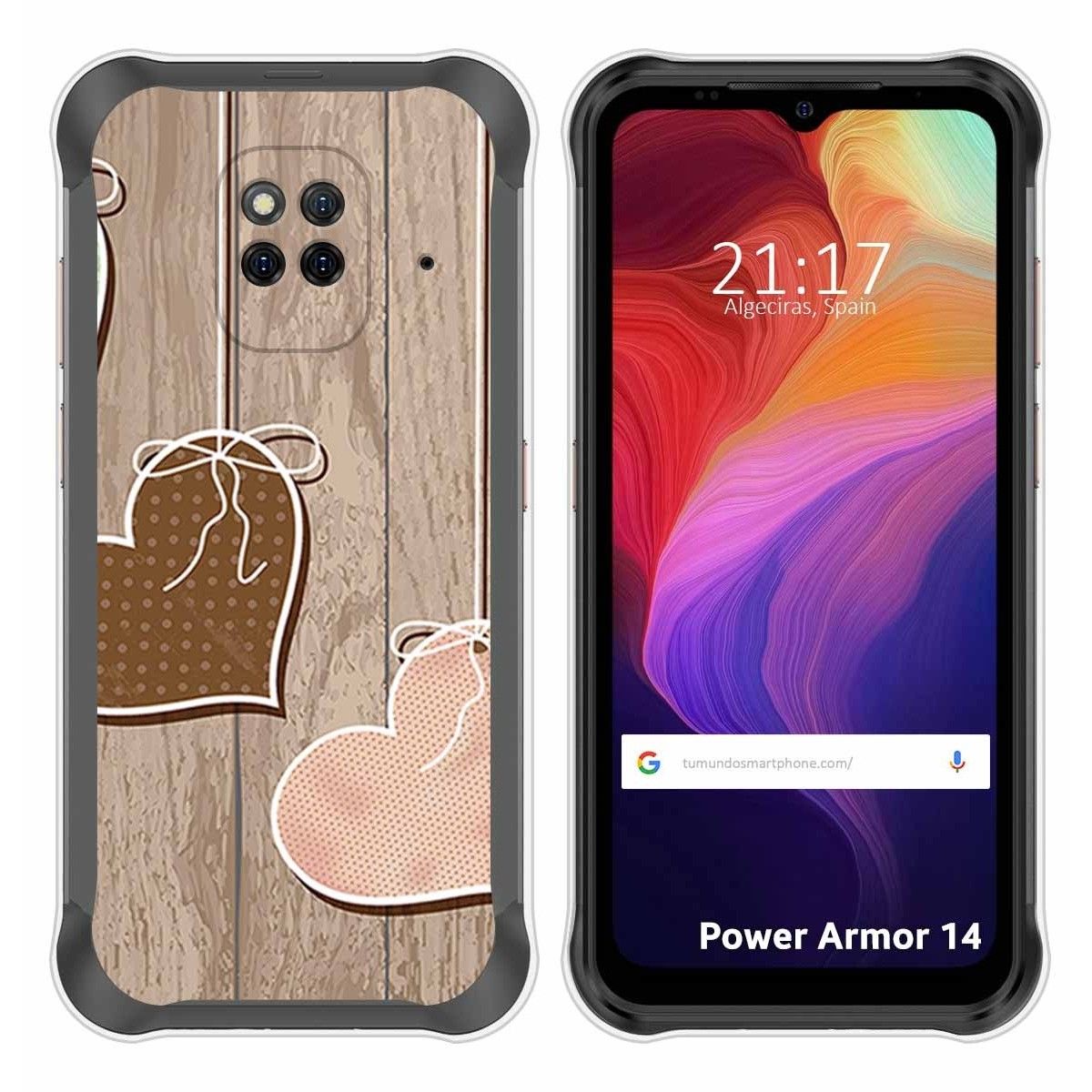 Funda Silicona para Ulefone Power Armor 14 / 14 Pro diseño Corazones Madera Dibujos