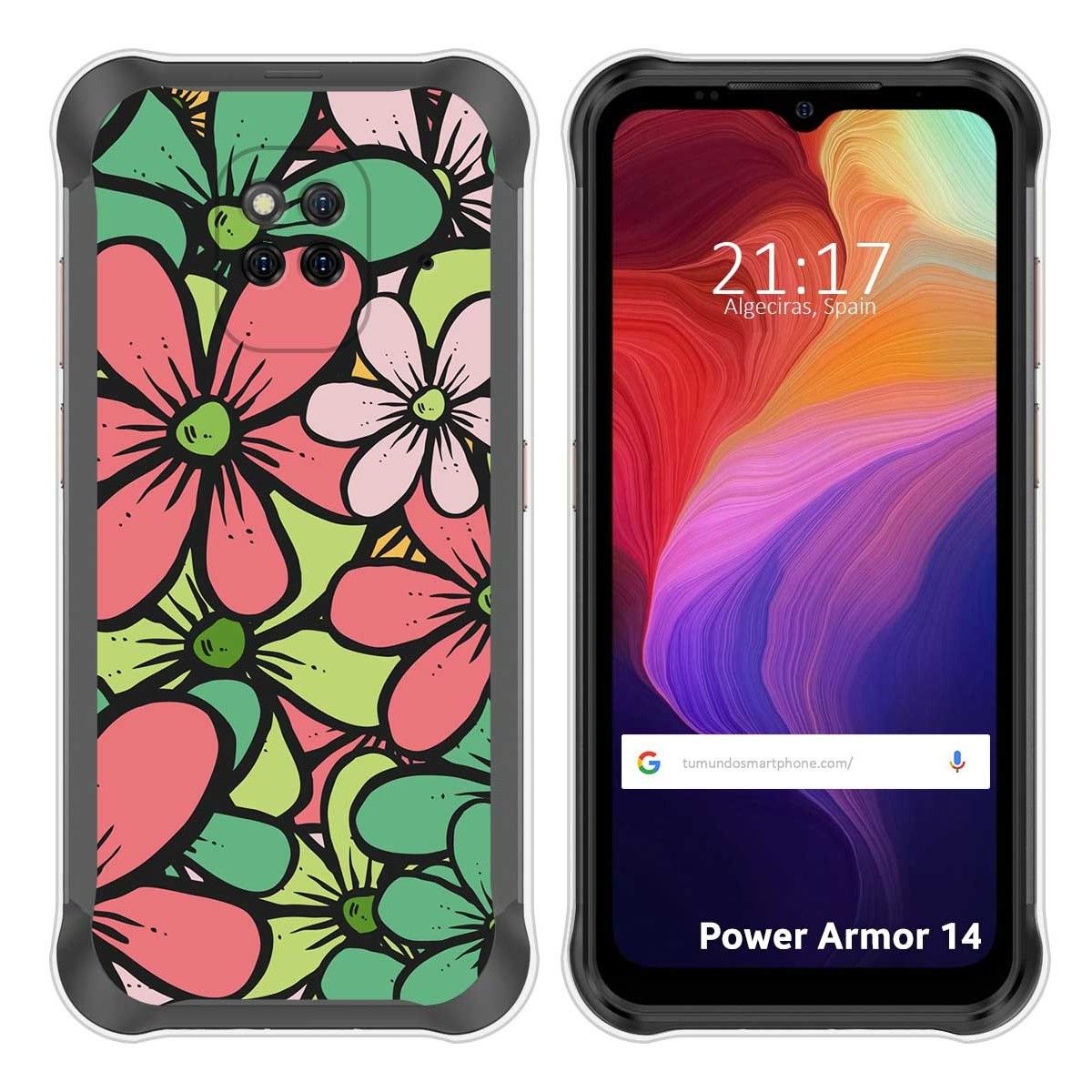 Funda Silicona Transparente para Ulefone Power Armor 14 / 14 Pro diseño Flores 02 Dibujos