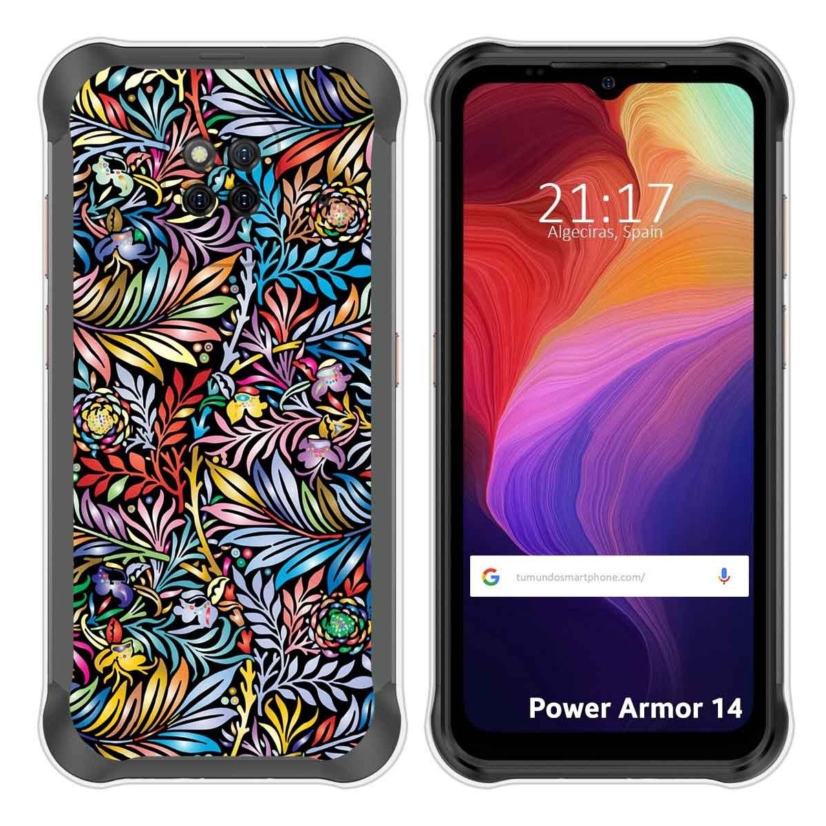 Funda Silicona Transparente para Ulefone Power Armor 14 / 14 Pro diseño Flores 04 Dibujos