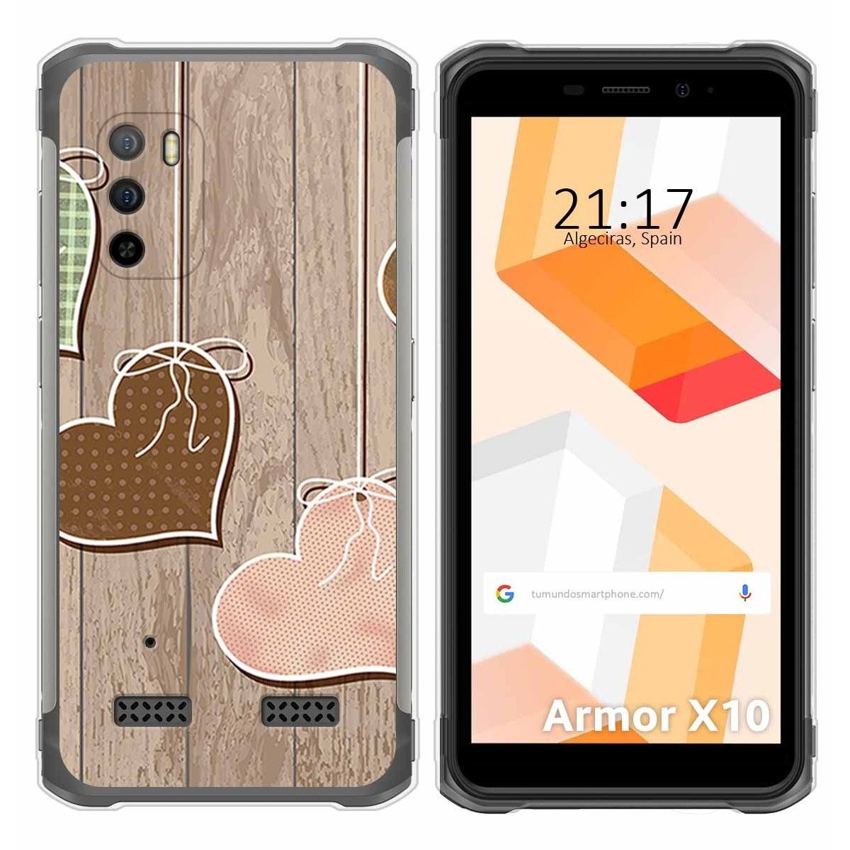 Funda Silicona para Ulefone Armor X10 / X10 Pro diseño Corazones Madera Dibujos