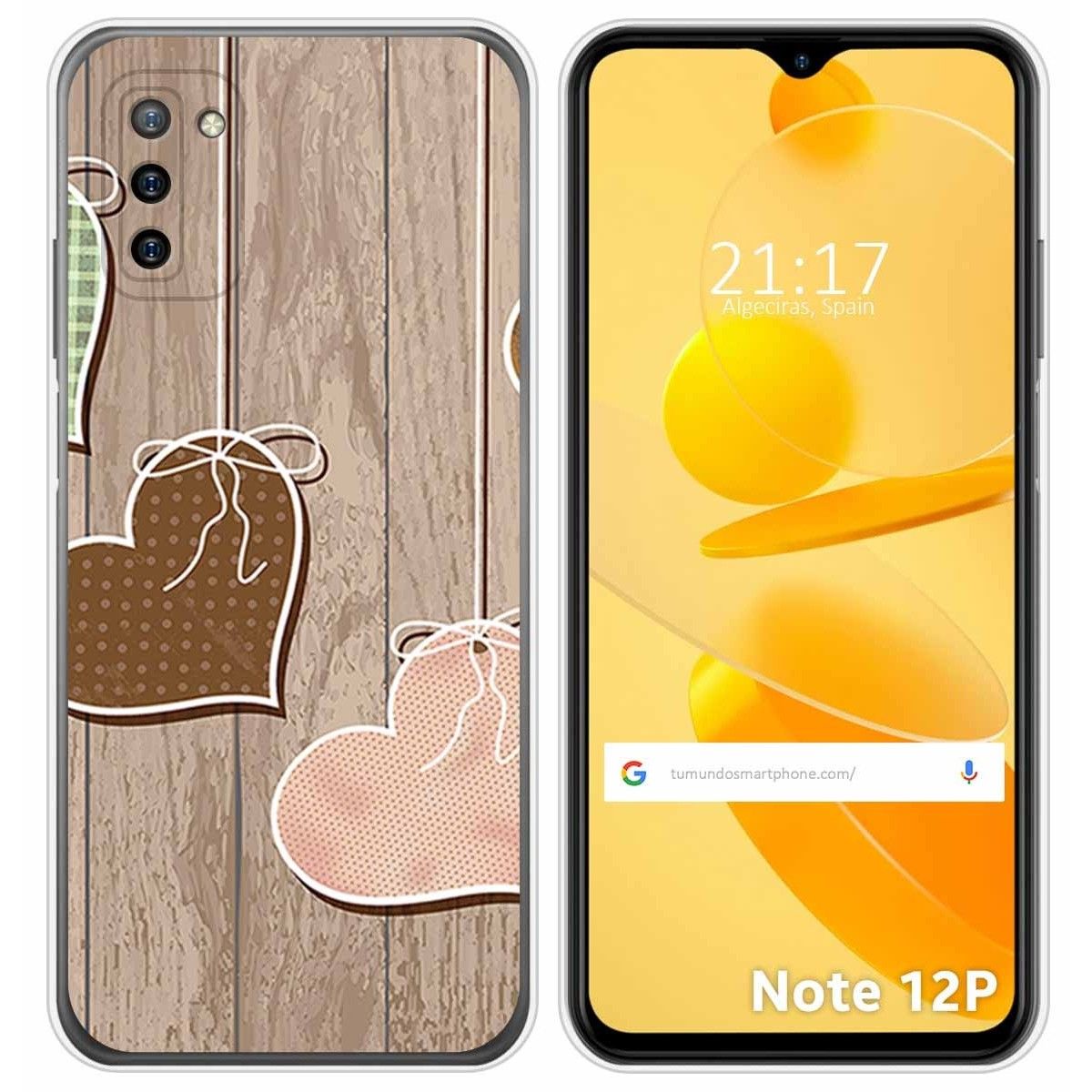 Funda Silicona para Ulefone Note 12P diseño Corazones Madera Dibujos