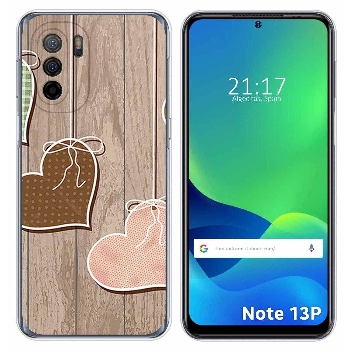 Funda Silicona para Ulefone Note 13P diseño Corazones Madera Dibujos