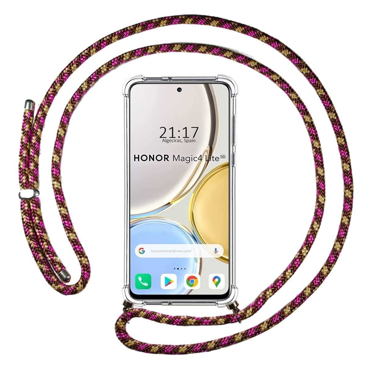 Funda Colgante Transparente para Huawei Honor Magic 4 Lite con Cordon Rosa / Dorado