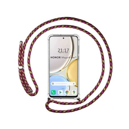 Funda Colgante Transparente para Huawei Honor Magic 4 Lite con Cordon Rosa / Dorado