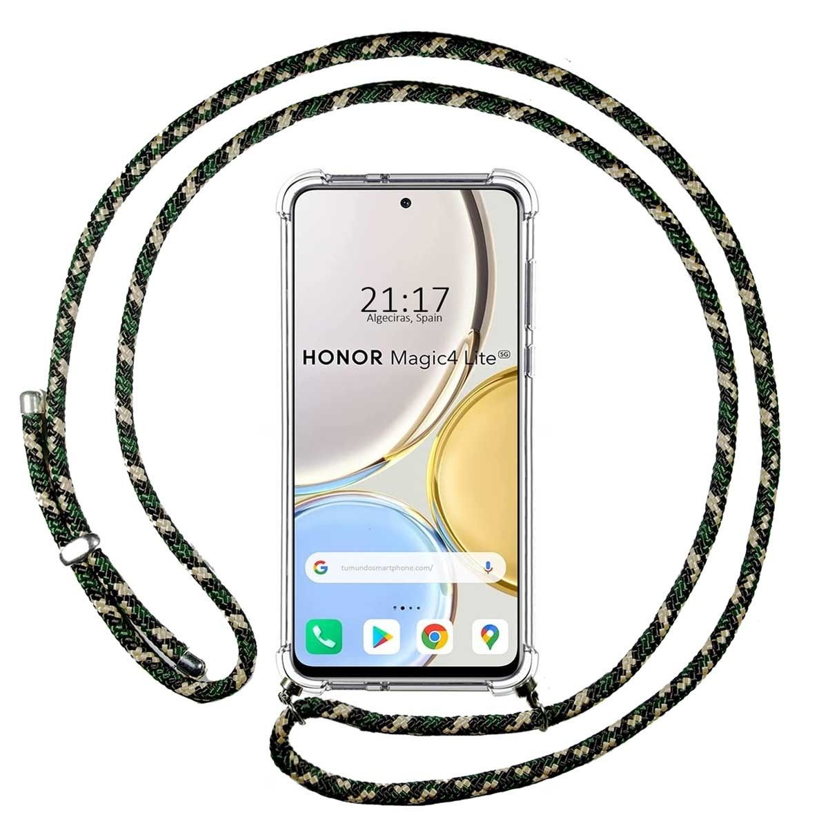 Funda Colgante Transparente para Huawei Honor Magic 4 Lite con Cordon Verde / Dorado