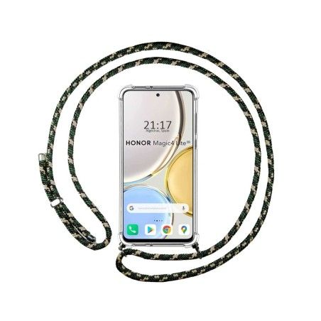 Funda Colgante Transparente para Huawei Honor Magic 4 Lite con Cordon Verde / Dorado