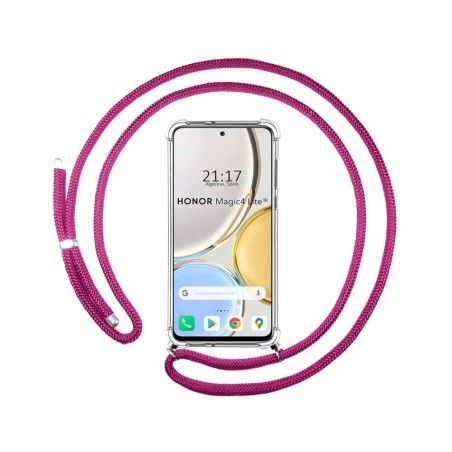 Funda Colgante Transparente para Huawei Honor Magic 4 Lite con Cordon Rosa Fucsia