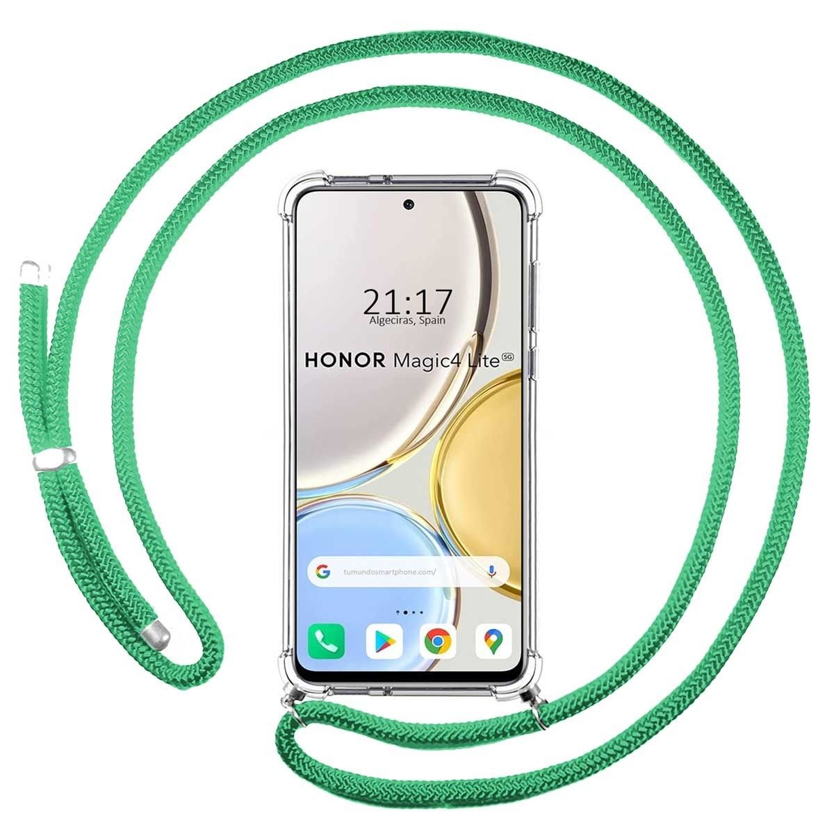 Funda Colgante Transparente para Huawei Honor Magic 4 Lite con Cordon Verde Agua