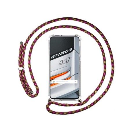 Funda Colgante Transparente para Realme GT Neo 3 5G con Cordon Rosa / Dorado